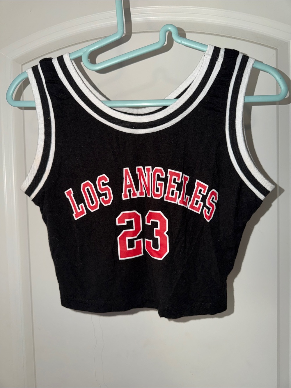 SHEIN Black Crop Tank Top with Red Los Angeles 23 Graphic